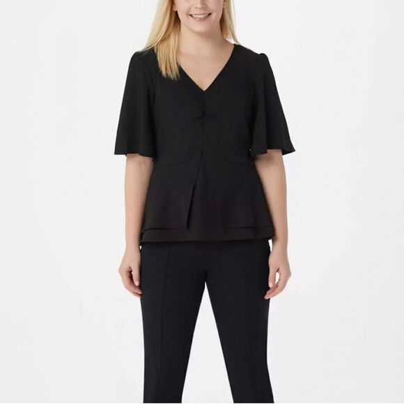 Laurie Felt Scooped V-Neck Peplum Blouse - Picture 1 of 5